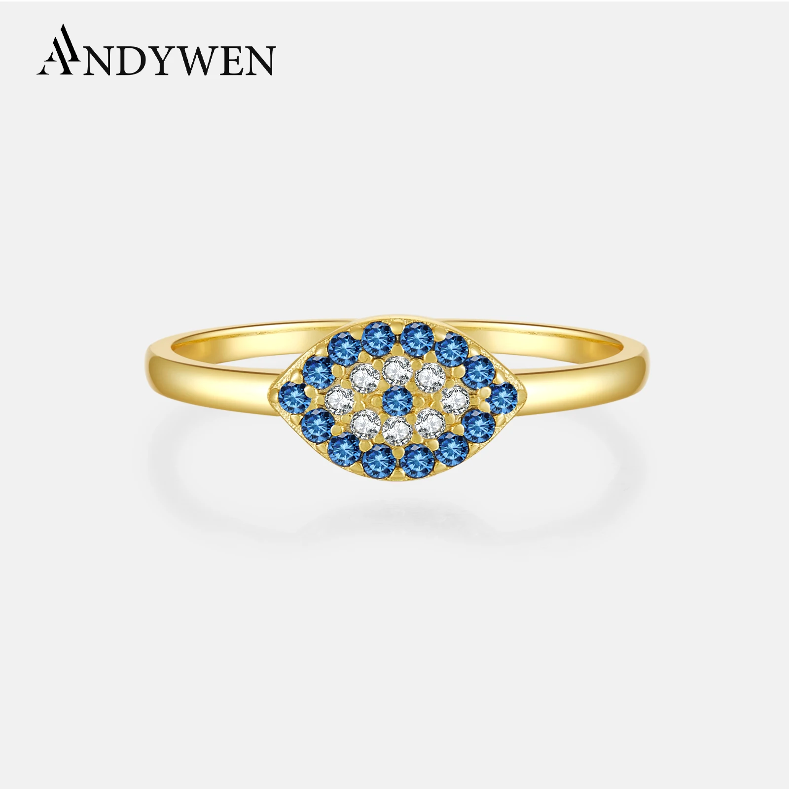 ANDYWEN 925 Sterling Silver Gold Blue Devil Eye Lucky Ring Women Slim Luxury ZIrcon Pave Women Fashion Fine Jewelry Gift Rock