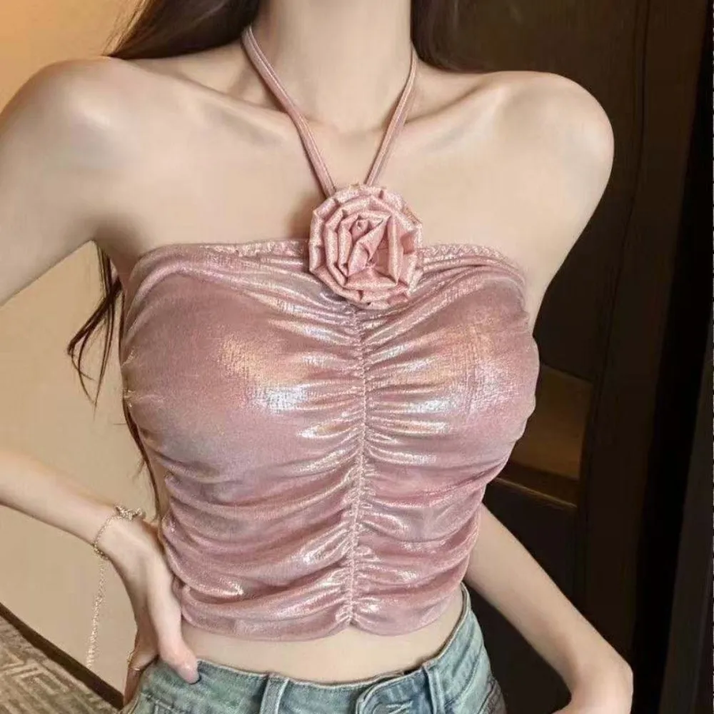 3Dローズフラワーデコレーションローズフラワーキャミソールスパイスガールズスリムフィット社交界スタイルコルセットノースリーブ万能サスペンダーベスト