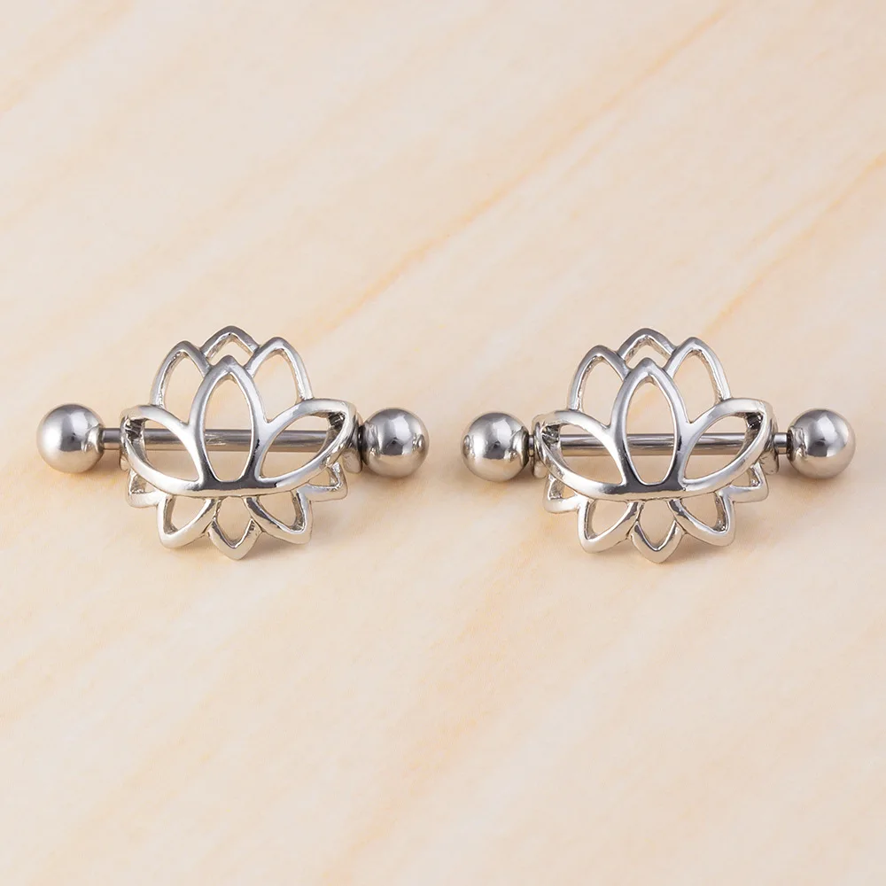 1Pcs Stainless steel lotus breast ring body fun piercing jewelry - view 5
