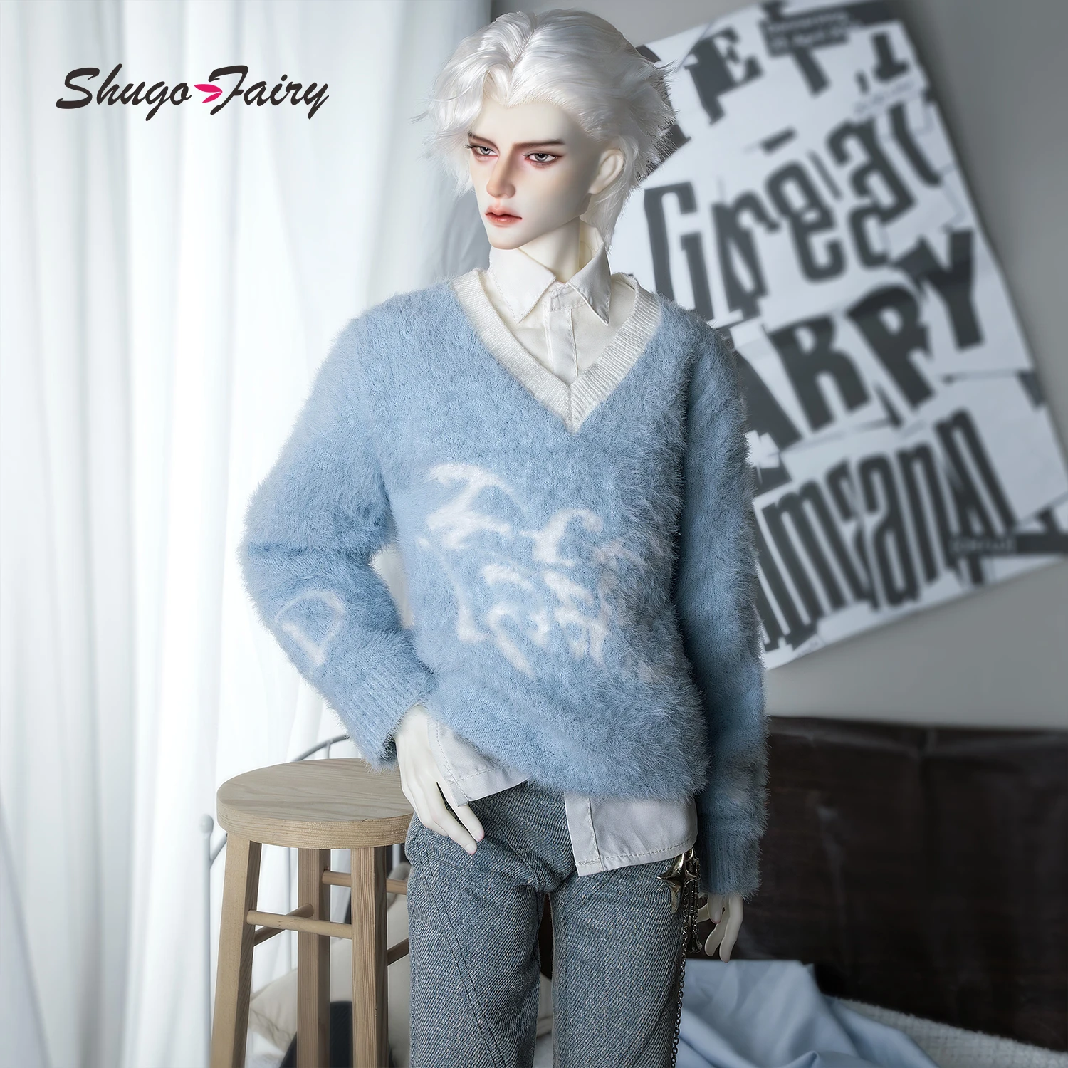 Shugafairy Carson D/E 1/3 BJD Uncle Head Set Completo, Figura de Resina Hecha a Mano con Atuendo Moderno Informal de Punto para Fotografía Artística