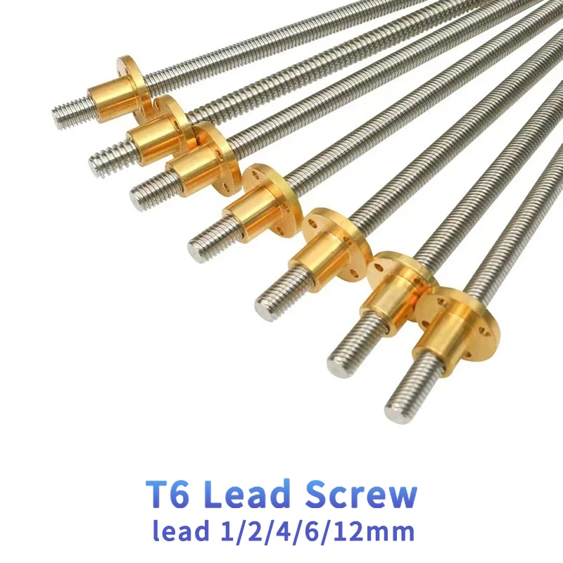 T6 Lead Screw 304 Stainless Steel Diameter 6mm Screw Rod 100mm 200mm 300mm 400mm 500mm with Copper Nut lead1/2/4/6/12mm