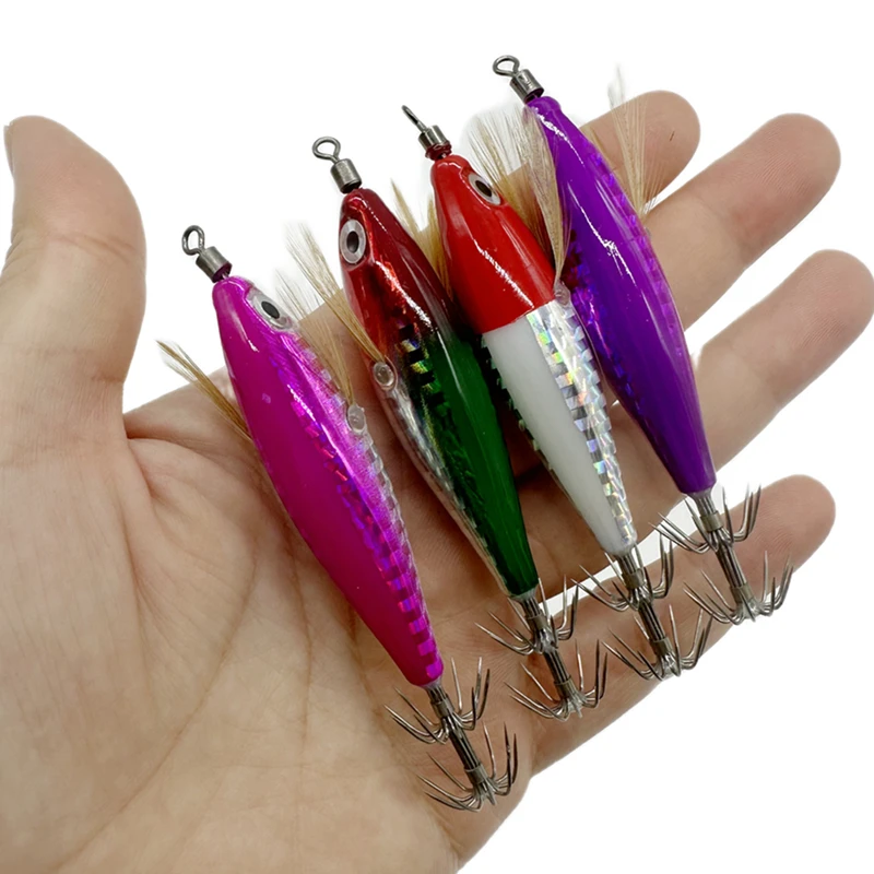 Horizontal  wood Shrimp 5.5g  Laser Luminous Floating Egi lure Squid Jigging Shrimp Octopus Cuttlefish Fishing Baits Sea Fishing