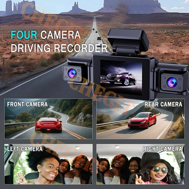 360°Car DashCam 4Channels WIFI Video Recorder 1080P Car DVR 3/4 lens Front inside optional WIFI Rear View Night Vision Black Box