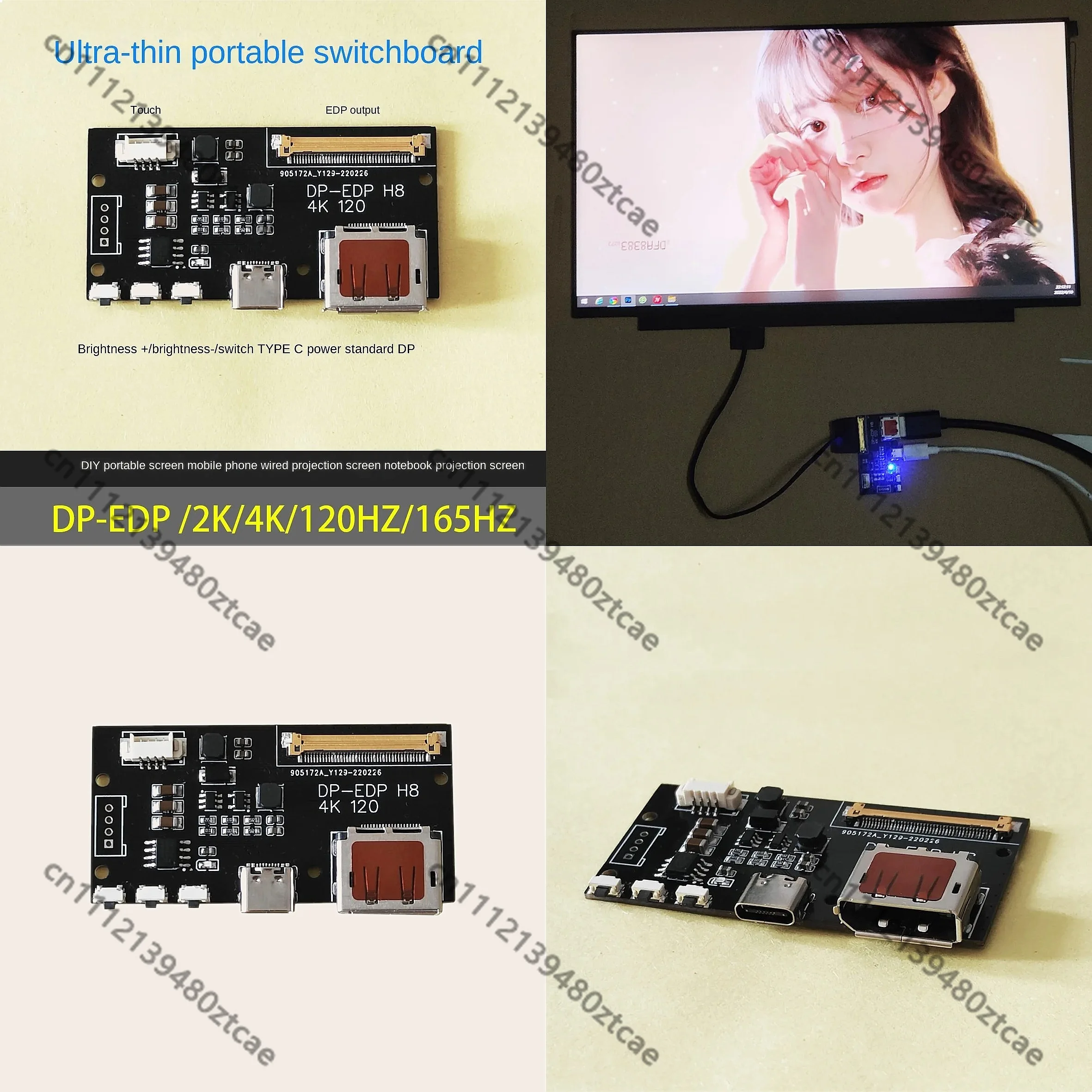 Nvarcher DP to EDP 4K 120Hz DIY 4K 드라이버 보드 어댑터(휴대용 모니터 디스플레이 2K 1080용)