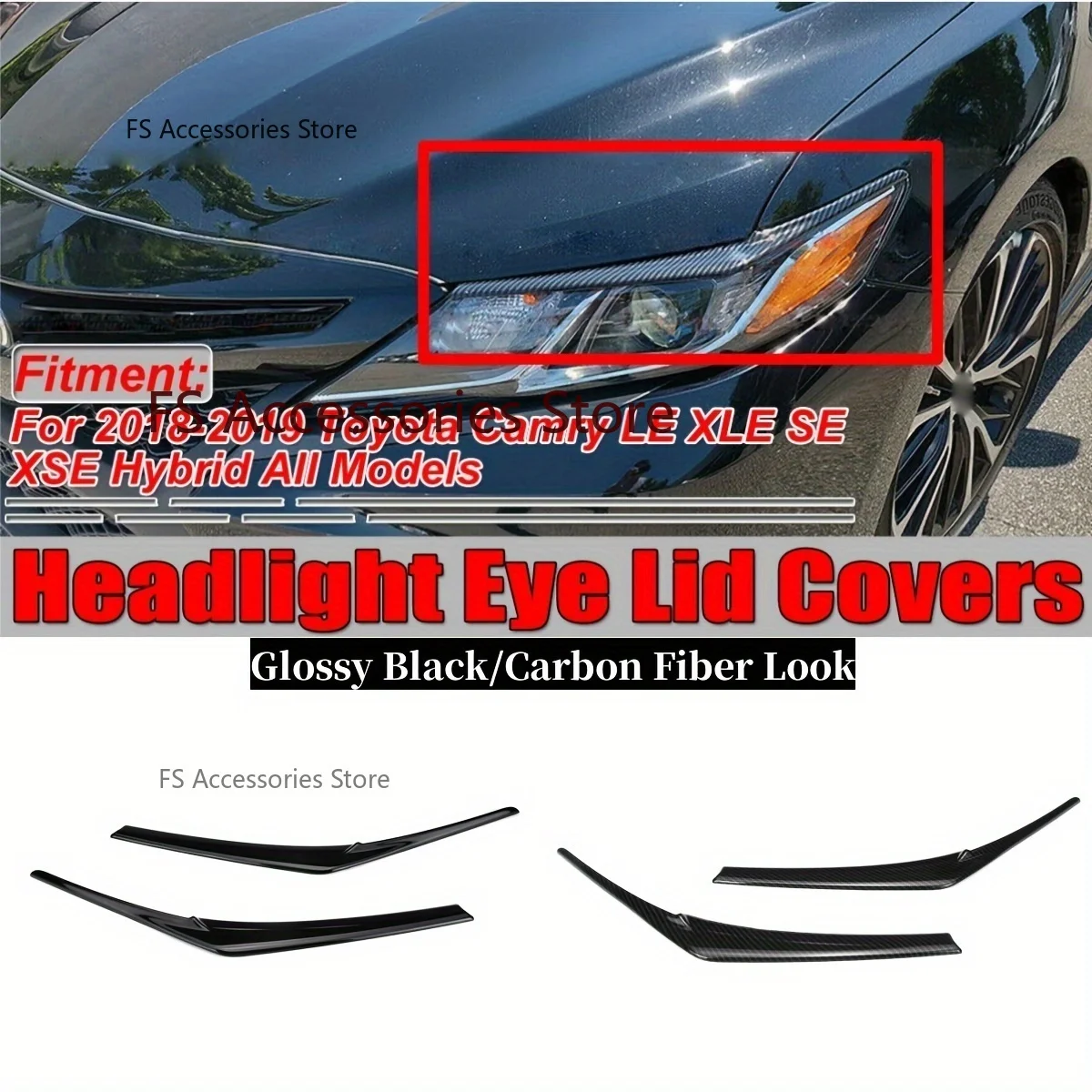 Headlights Eyebrows Eyelids Stickers For Toyota Camry 2018 2019 2020 2021 2022 2023+ Glossy Black ABS Accessories Car Styling