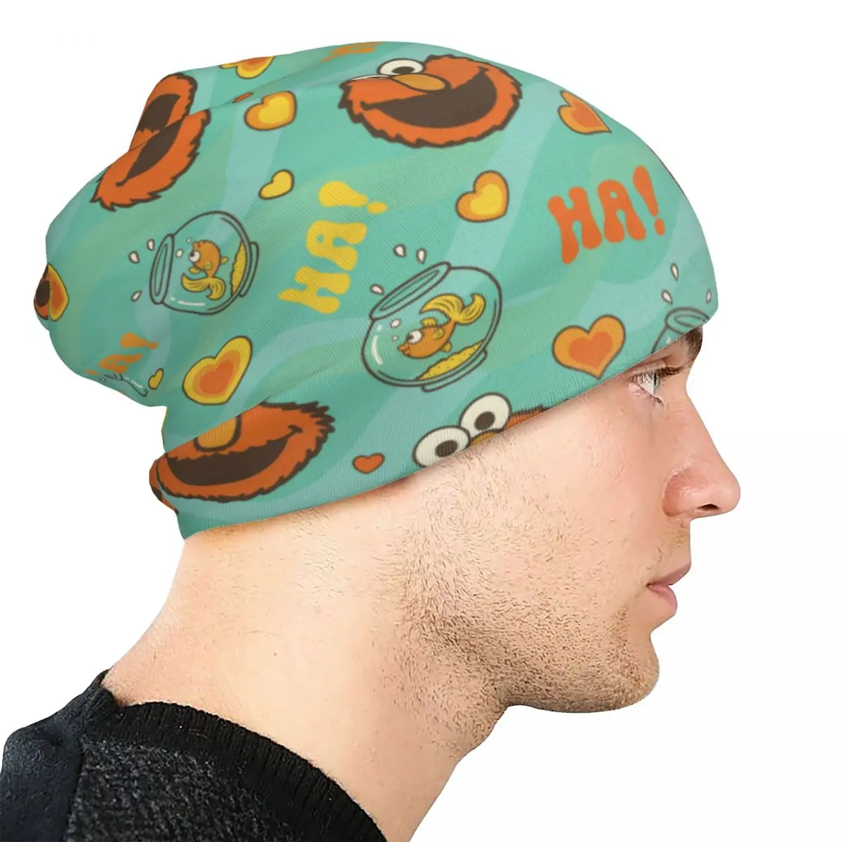 エルモと金魚柄セサミストリートボンネットハットクールアウトドアスカリービーニーハットメンズレディース暖かい多機能キャップ