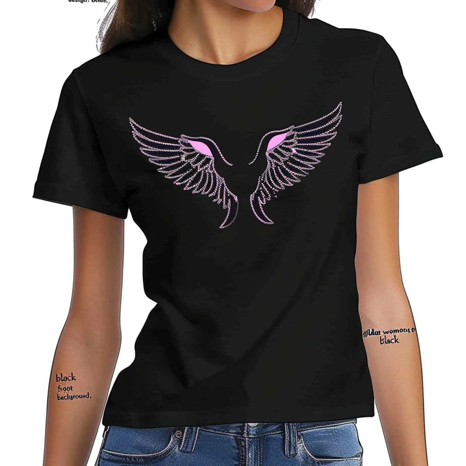 

Pink Outline Women's Black TShirt Stylish and Chic Statement Piece