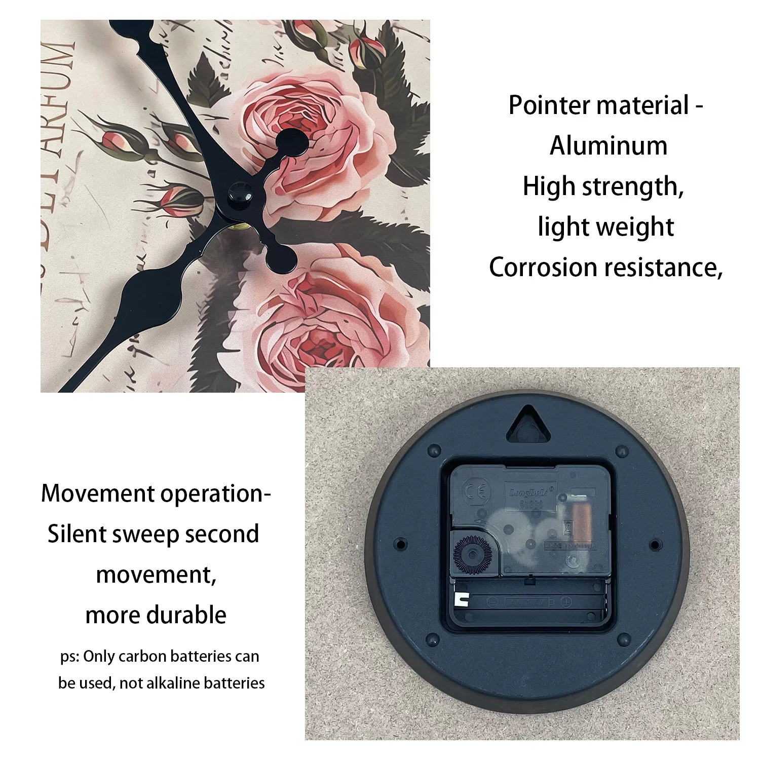 Retro “Roses De Parfum” Pattern Wooden Wall Clock Living Room Bedroom Kitchen Home Decoration Wall Clock Silent Quartz Clock Holiday Gift 10 Inches