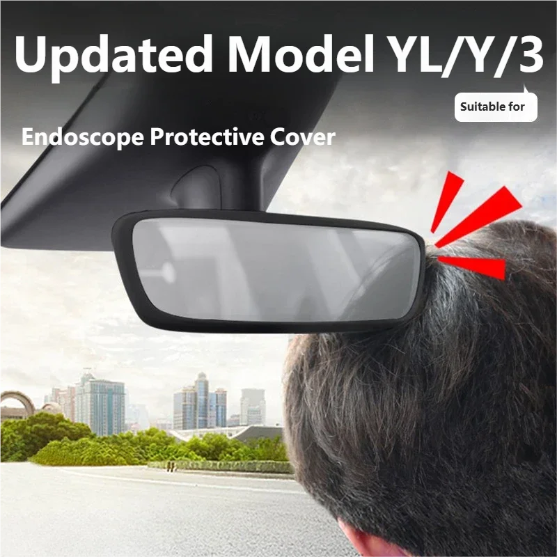 

Silicone Rear View Mirror Protector Frame For Tesla Model YL/Y/3 Center Console Accessories Interior Rearview Cover Rubber Cas