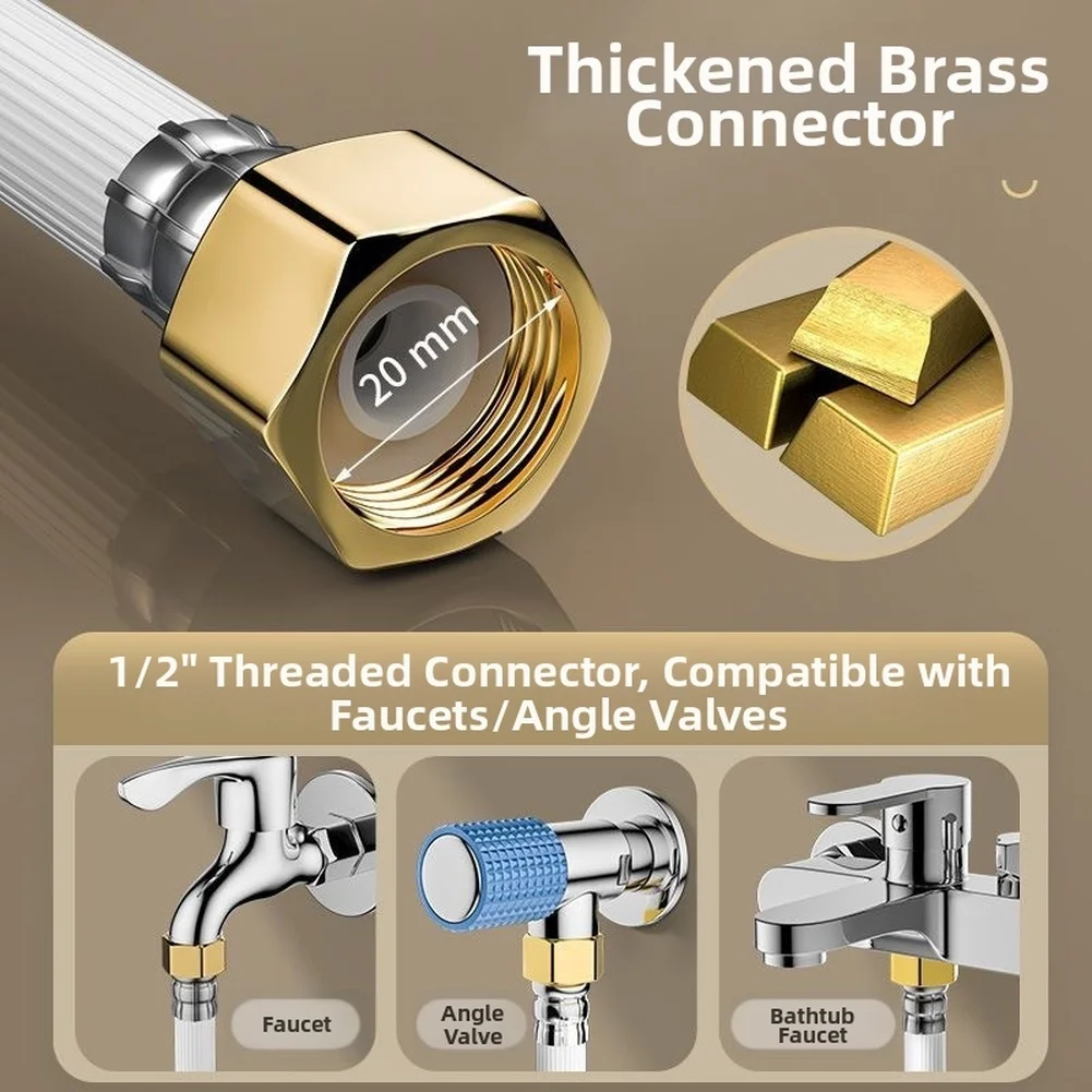 Multi‑Purpose Washing Machine Inlet Extension Hose Brass Threaded Connector Leak‑Proof Burst‑Resistant Flexible Water Supply