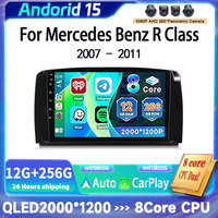 Android 15 QLED Car Radio Carplay Multimedia GPS Player BT For Mercedes Benz R Class R300 R350 R280 R320 R500 W251 2007 - 2011