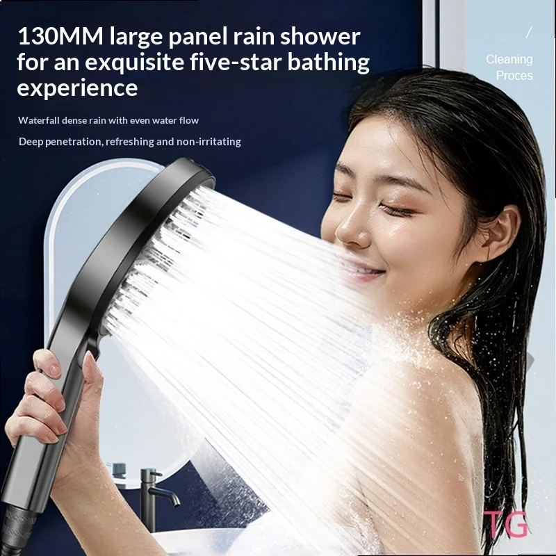 High Pressure Shower Head 6-Setting Handheld with Spray Gun, Anti-Clog Silicone Nozzles