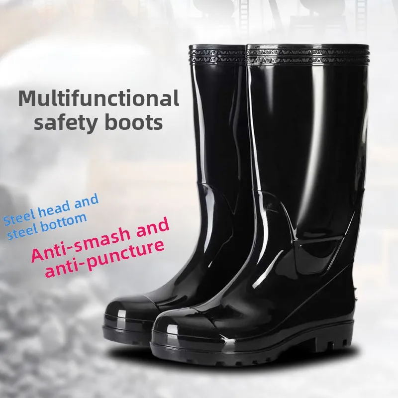 Steel head anti-smashing and anti-piercing tall rain boots, multi-functional safety boots, protective rain shoes