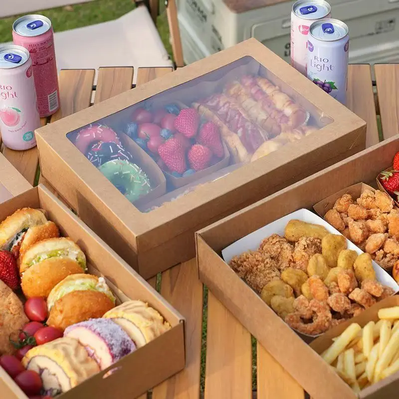 

Custom. [Environmental Kraft Paper] Picnic Box Disposable Outdoor Packing Box Fruit Packing Net Red Spring Outing Cam