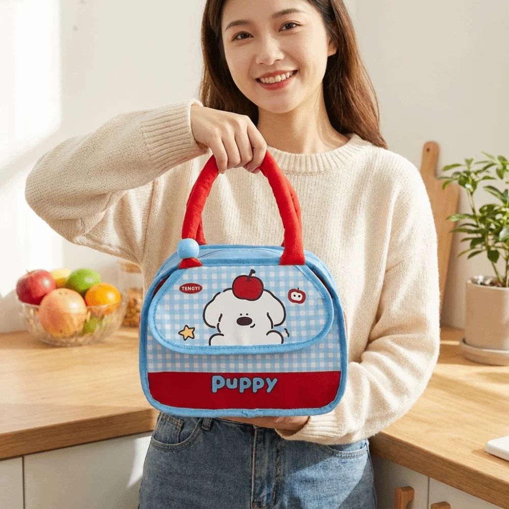 Portable Cartoon Insulated Lunch Bag Cold Insulation Large Capacity Lunch Box Bag Patchwork Design Reusable Insulated Tote Bag