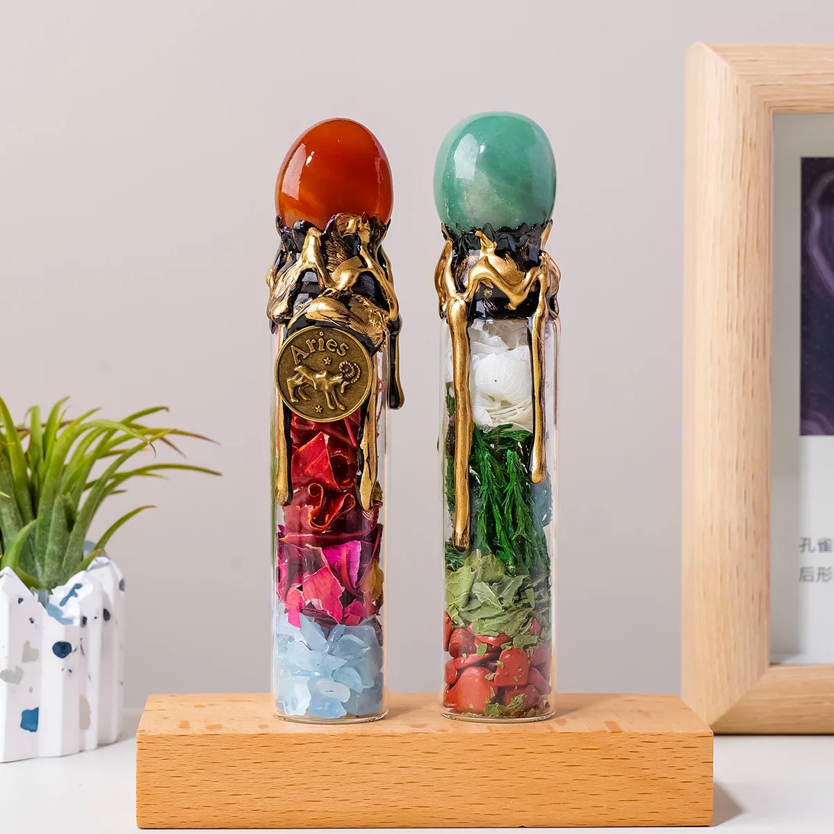 1PC Natural Crystal Zodiac Wishing Bottle, Magic Energy Healing Stone Drifting Bottle with Raw Stones, Spiritual Divination Reik view 6
