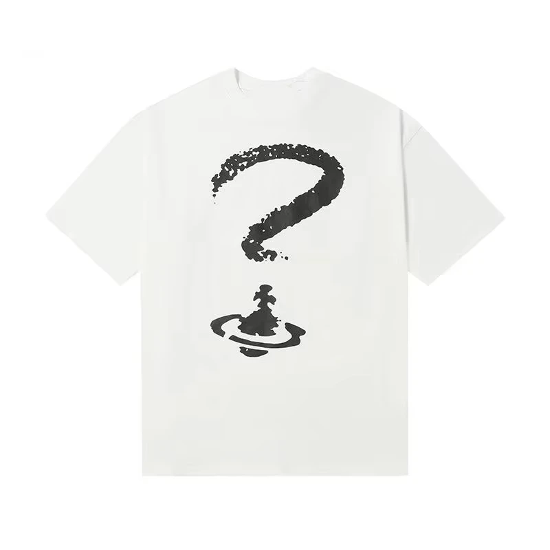 2026 New European Trend Question Mark and Comfortable High-street Pure Cotton Breathable T-shirt for Both Men and Women Summer