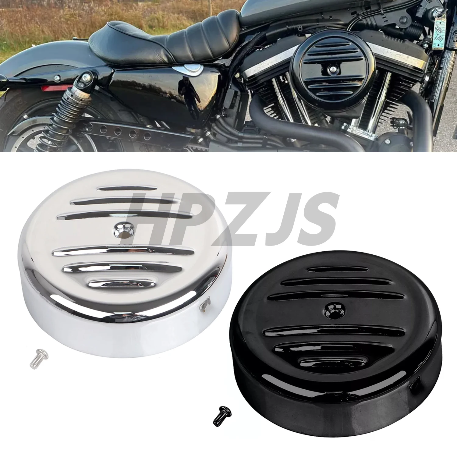 

Motorcycle 8" Round Stripe Air Cleaner Cover For Harley Heritage Softail Classic FLSTC Sportster 883 1200 FLST FXST Chrome/Black