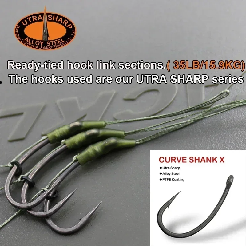 3 Pieces Carp Fishing Loop Rig 35lb/15.9kg Micro Barbed Alloy Steel Shank Hook Ready-Tied Soft Hook Link Sections For Tackle