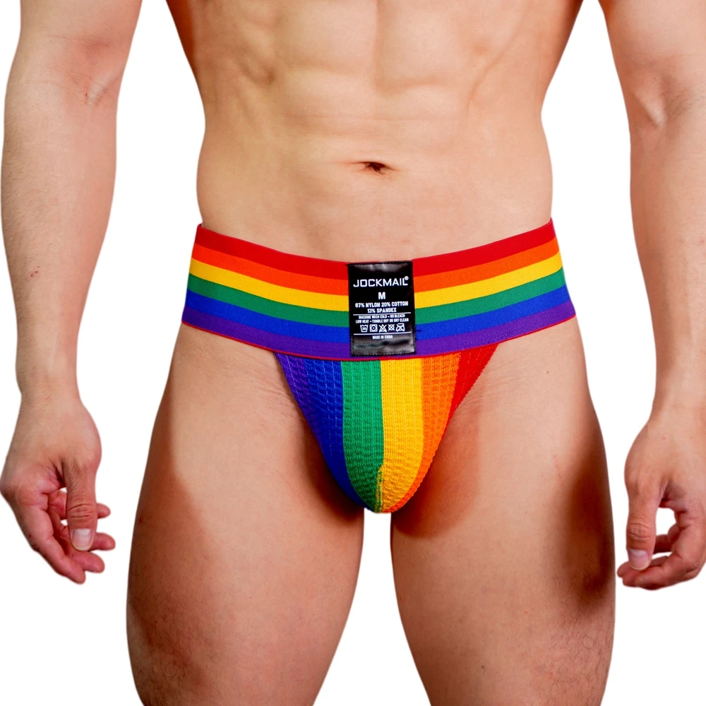 JOCKMAIL Brand Sexy Men Tanga Jockstrap Slip Homme Bikini Cueca Underwear Underpants Calzoncillos Low-waisted Breathable Rainbow