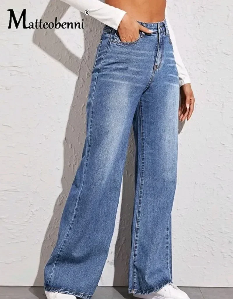 2024 New Fashion High Waist Straight Jeans Women Autumn Blue Casual Loose Wide Leg Jeans Trousers Striped Palazzo Pants