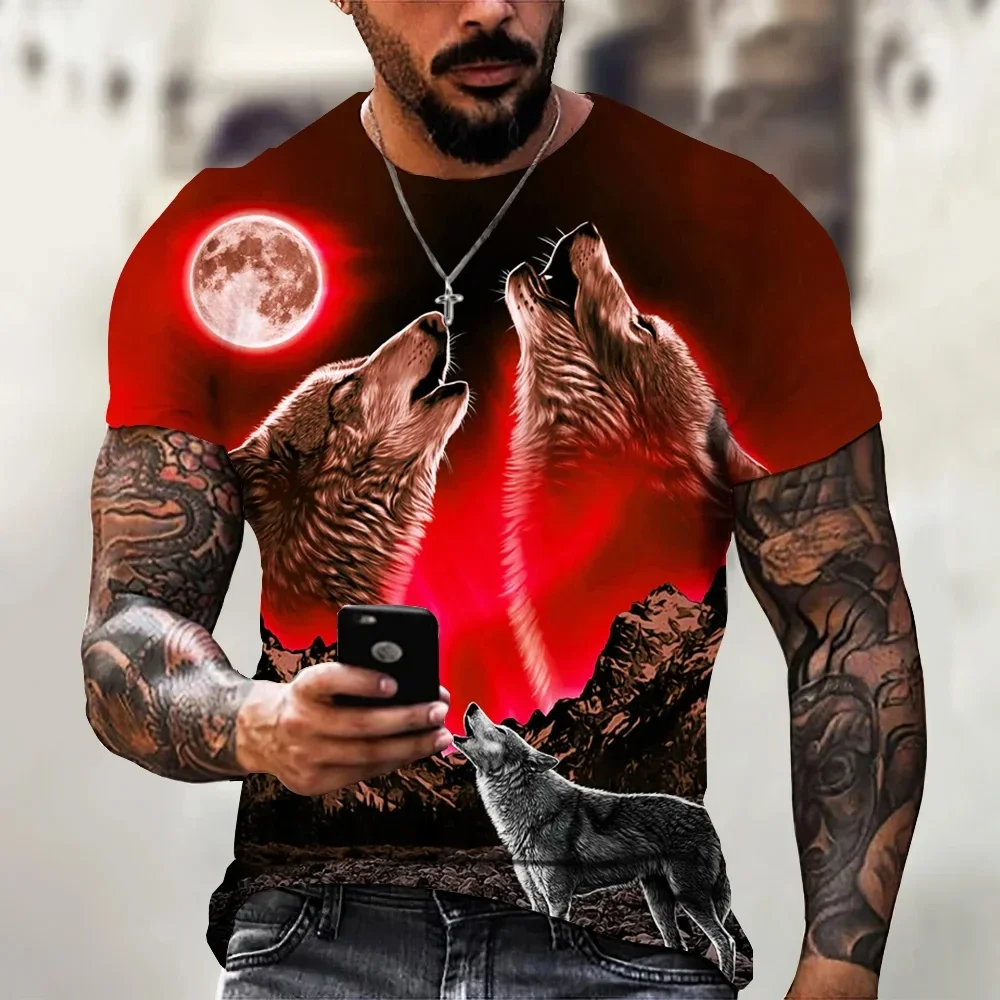 

Men's wolf pattern short-sleeved T-shirt 3D casual street men's T-shirt large size T-shirt Men's retro clothing