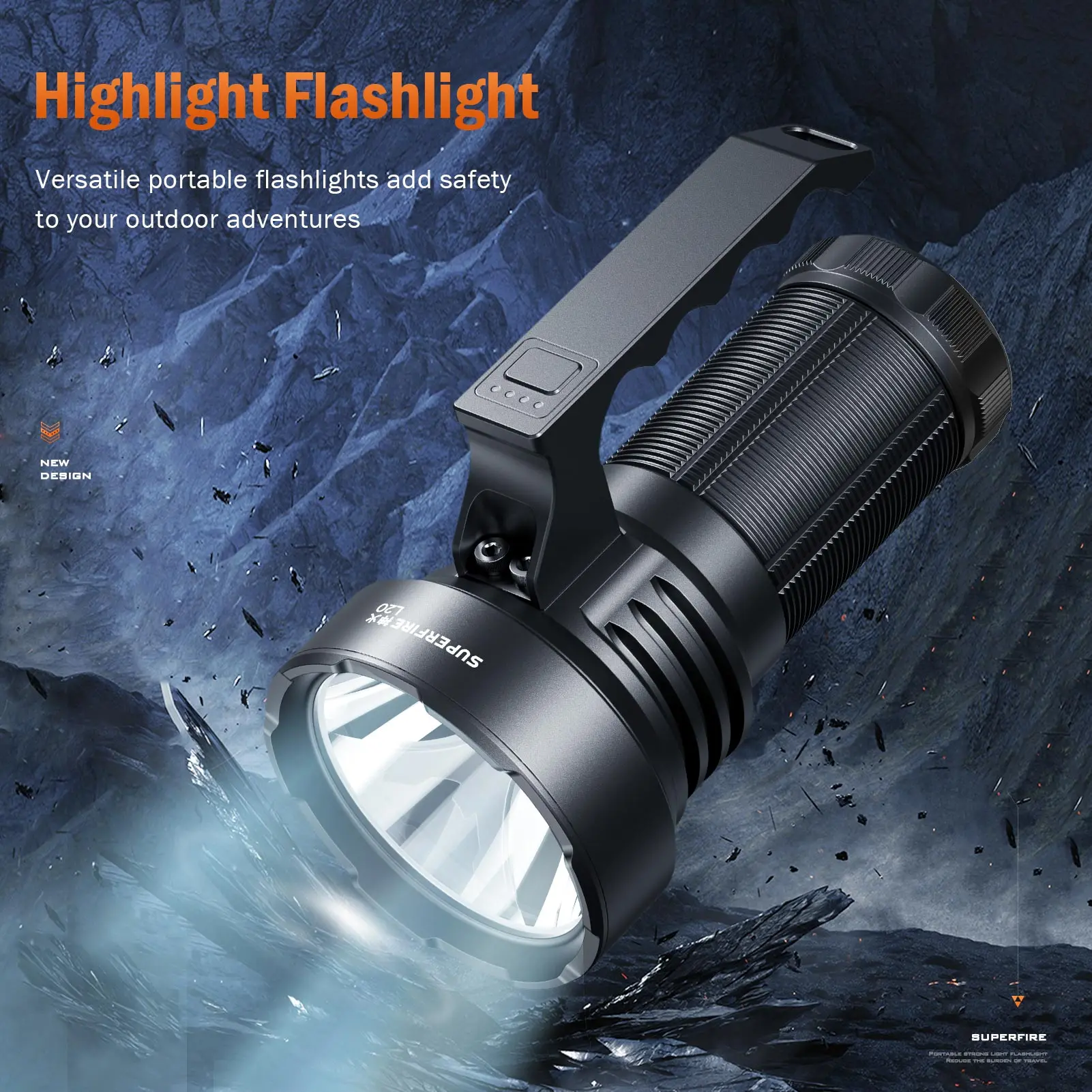 SUPERFIRE L20 5000LM Super Bright LED Flashlight  Long  18650 8800 mAh Torch 60W IP44 Waterproof for Hunting Outdoor Security Li