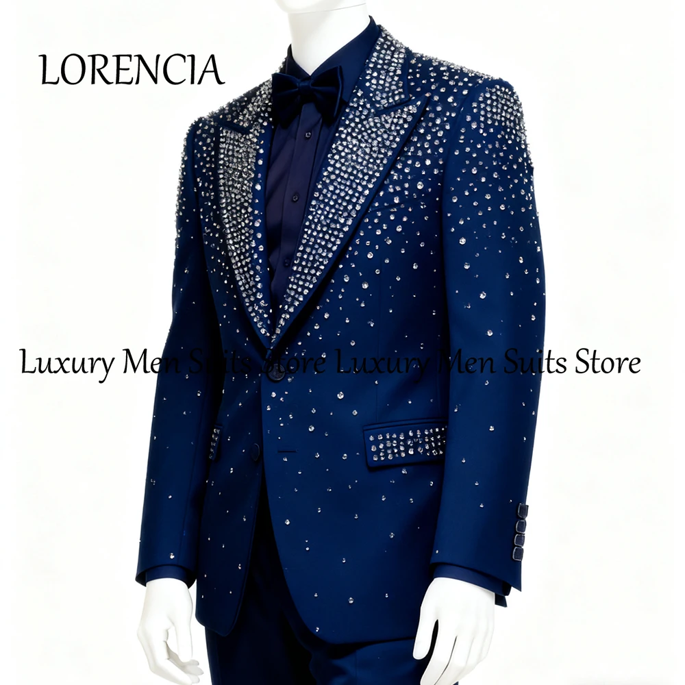 

Мужские костюмы со сверкающими кристаллами, комплект из 2 предметов, роскошный смокинг с бриллиантами, вечерний наряд, блейзер на заказ, брюки, trajes para hombre