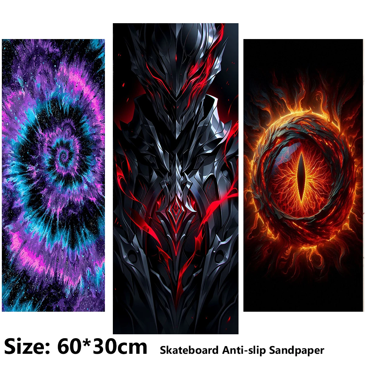 Electric Scooter Anti-slip Sticker Sandpaper Skateboard GripTape Sheet 60*30cm Mecha Warrior Fireball Vortex Pattern