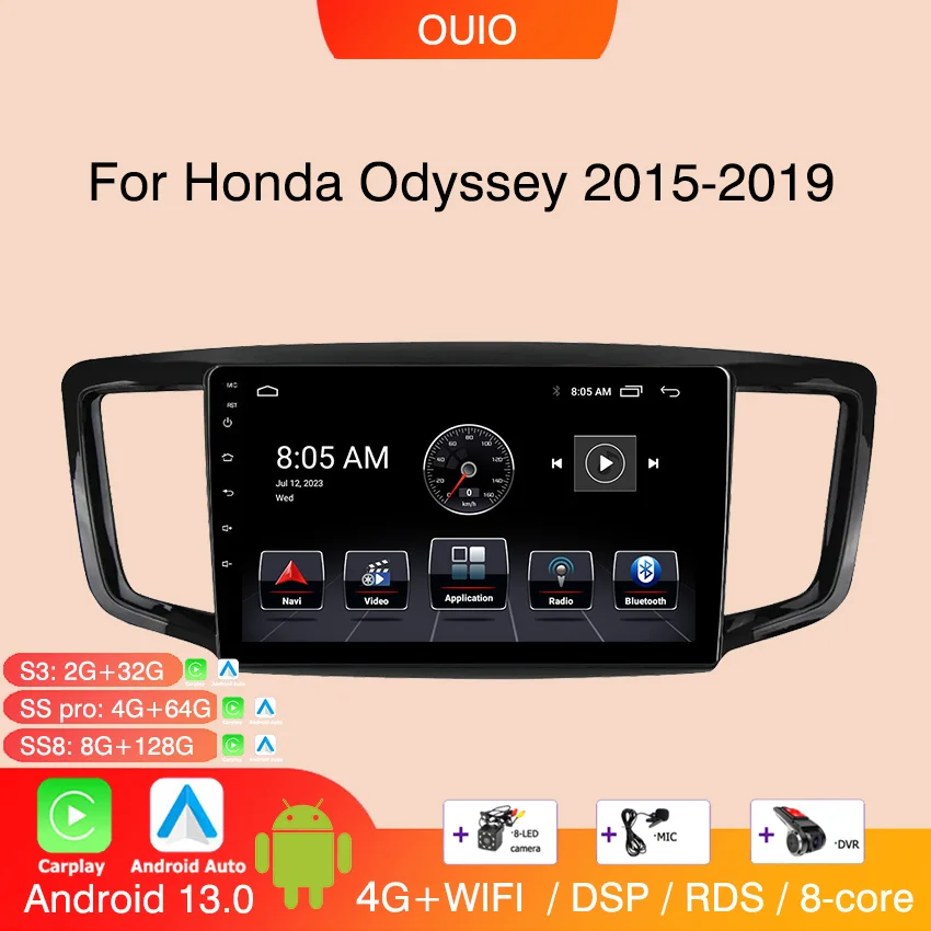 8GB+128GB Carplay Radio For Honda Odyssey 2015 2016 2017 2018 2019 Car stereo Multimedia Player Android Auto GPS navigation 2DIN