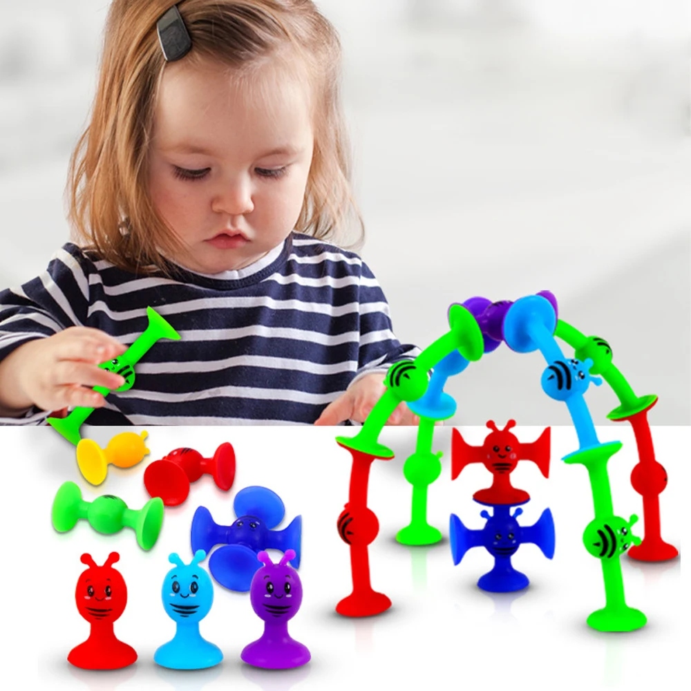 1/19pcs Suction Cup Building Toy Soft Cartoon Bees Blocks Sucker Toy Parent-child Interactive Game Gift Kids Learning Toys