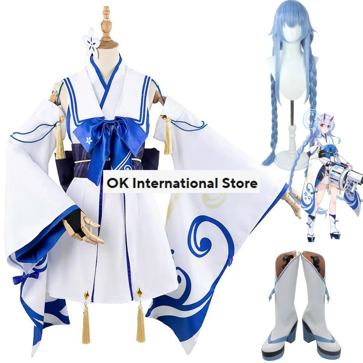 Anime Game Blue Archive Waraku Chise Cosplay Costume parrucca Kimono giapponese senza spalline scarpe eleganti donna Sexy Carnival Party Suit