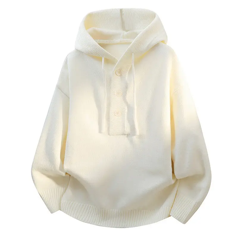 

Осень 2026, мужской винтажный кардиган с капюшоном, мужской вязаный пуловер, мужской свободный однотонный свитер большого размера, мужские повседневные куртки на пуговицах