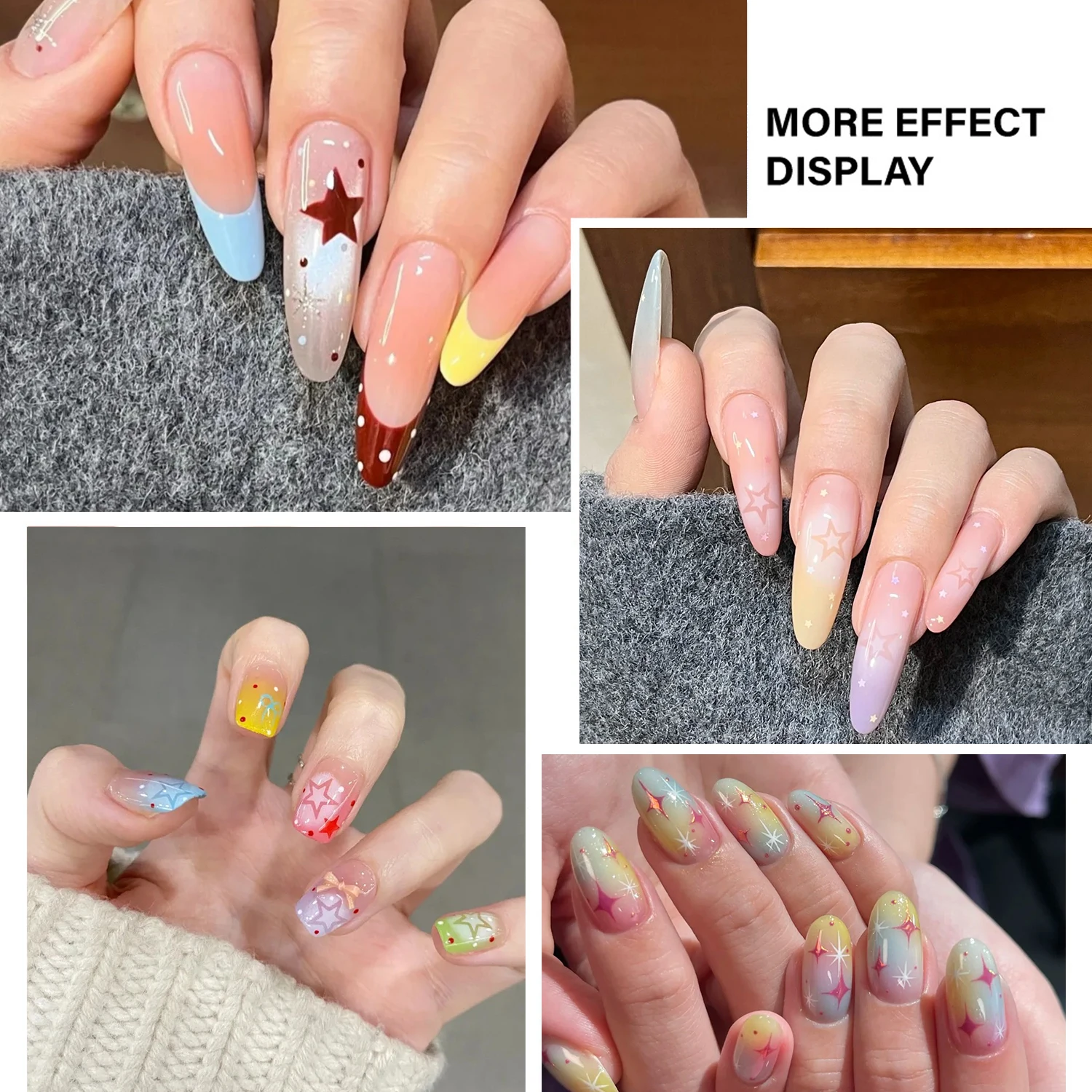 1 Blatt Airbrush Nail Art Schablonen, Aufkleber, hohle Sterne, Herzen, Schleifen, französische Nagelspitzen, Nagelschablonen, Abziehbilder, DIY-Maniküre-Dekorationswerkzeuge – Detail 8