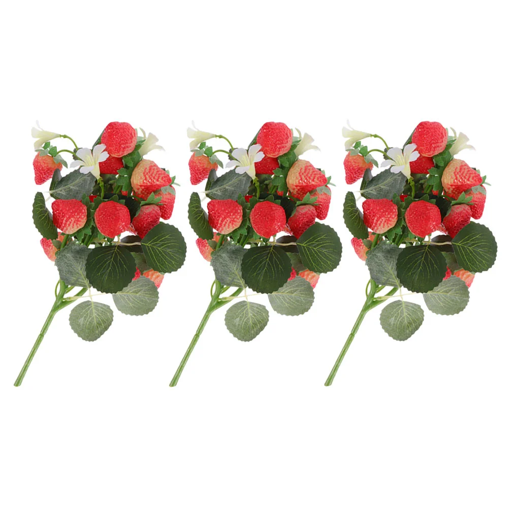 3 Pcs Simulated Strawberry Strawberries Plastic Branch Fake Decor DIY Desktop Artificial Pvc Branches Decors