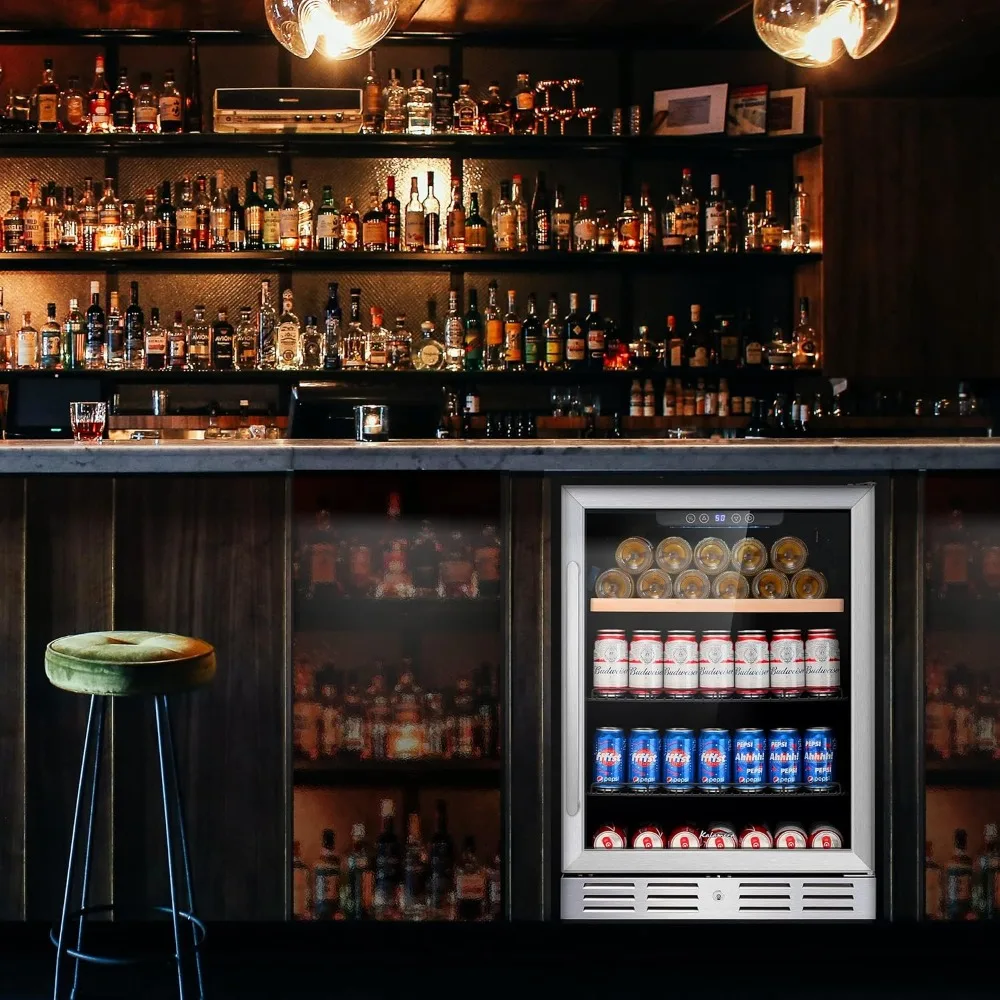 Mini Fridge 24” Beverage and Wine Cooler Built-in or Freestanding - 118 Cans & 16 Bottles