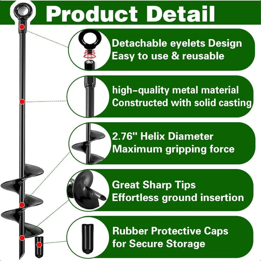 Vite di ancoraggio a terra in set di altalene per carichi pesanti da 18 pollici Kit di ancoraggio a terra Confezione da 6 pali per trampolino a terra a spirale Metallo ad alto vento Au