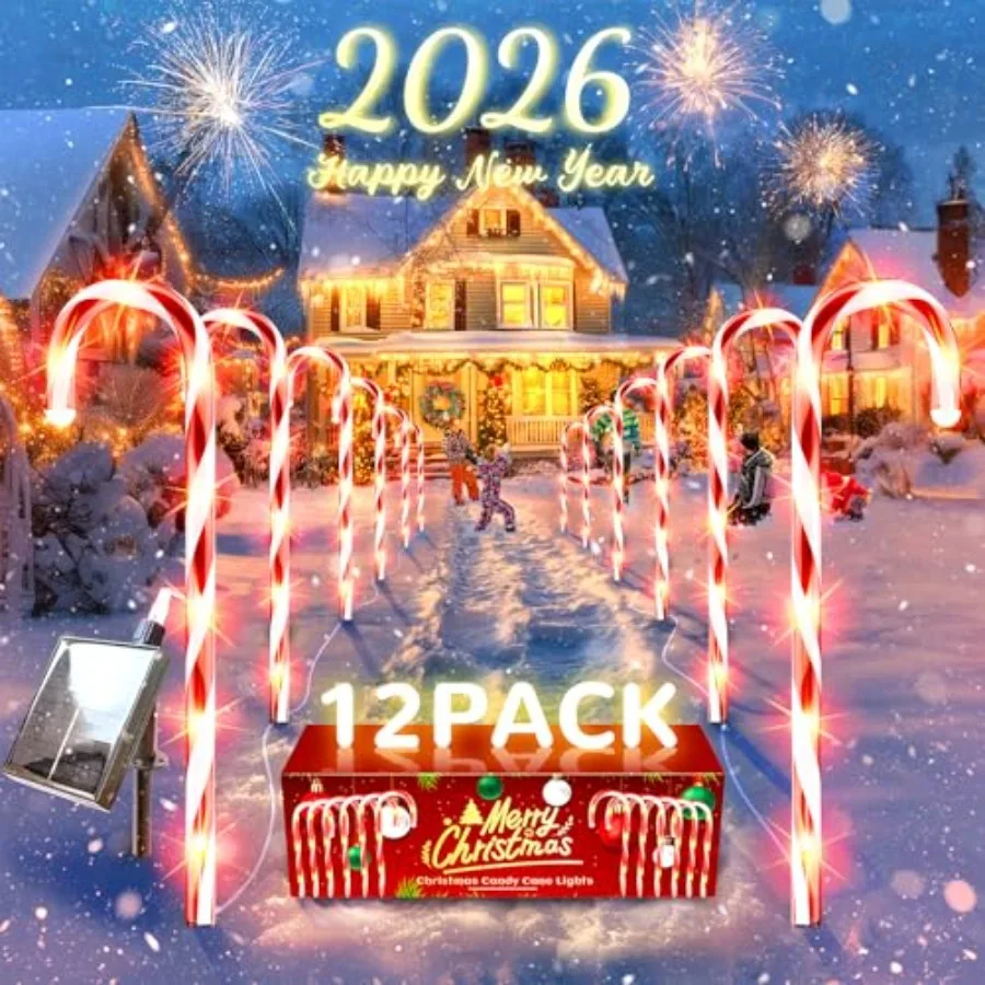 

Solar Christmas Decorations Outdoor: Candy Cane Pathway Stake Lights - 21" Waterproof LED 8 Lighting Models Yard Garden DIY Dec