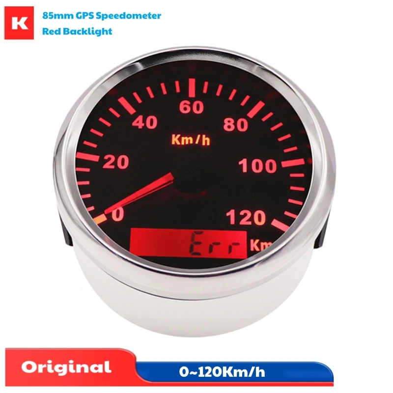 

0-120Km/H Show GPS Speedometers 85mm Pointer Black GPS Speed Indicators Red Backlight Gauges with Antenna for Auto Truck Boat