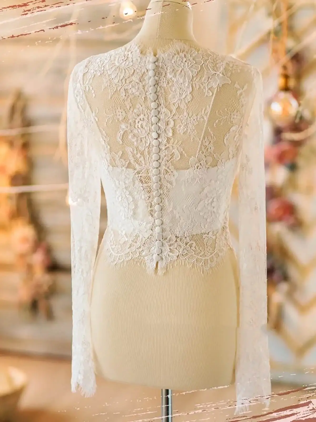 Langarm Wickel jacke transparente Spitze Braut Jacken o Hals Knopf Braut Umhang hochwertige Hochzeit Accessoires nach Maß