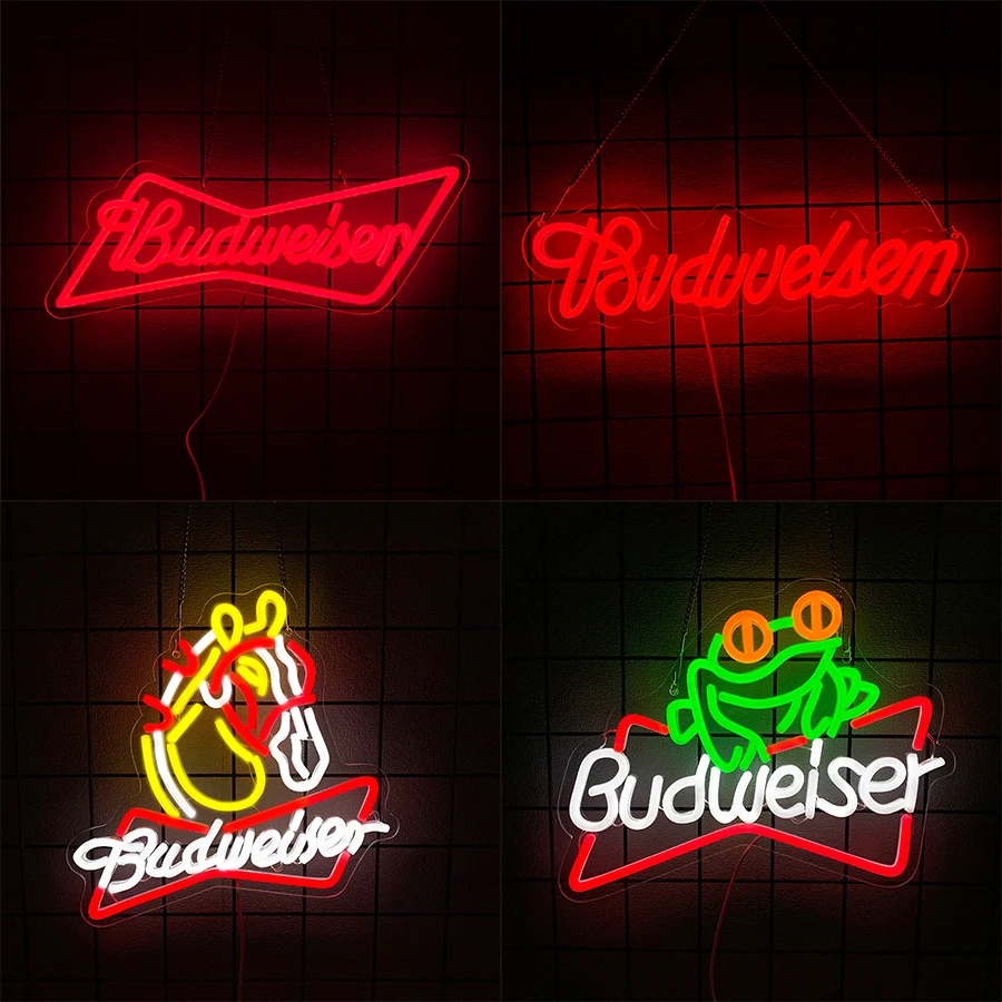 علامة النيون Led للبيرة من Budweiser، شعار الأعمال على شكل حرف Icon، يستخدم لأبواب ونوافذ المتجر والمطاعم وديكور متجر المشروبات الباردة. #1