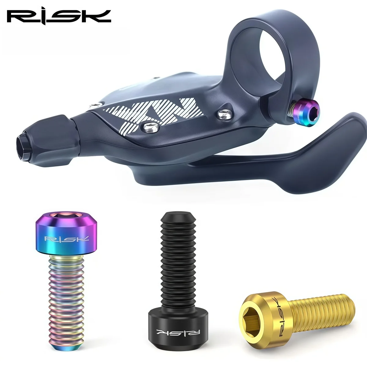 

RISK Titanium M5x14mm Shift Lever Clamp Bolts – Trigger Shifter Fixing Bolts For MTB/Road Bike (Titanium Iridescent Gold Black)