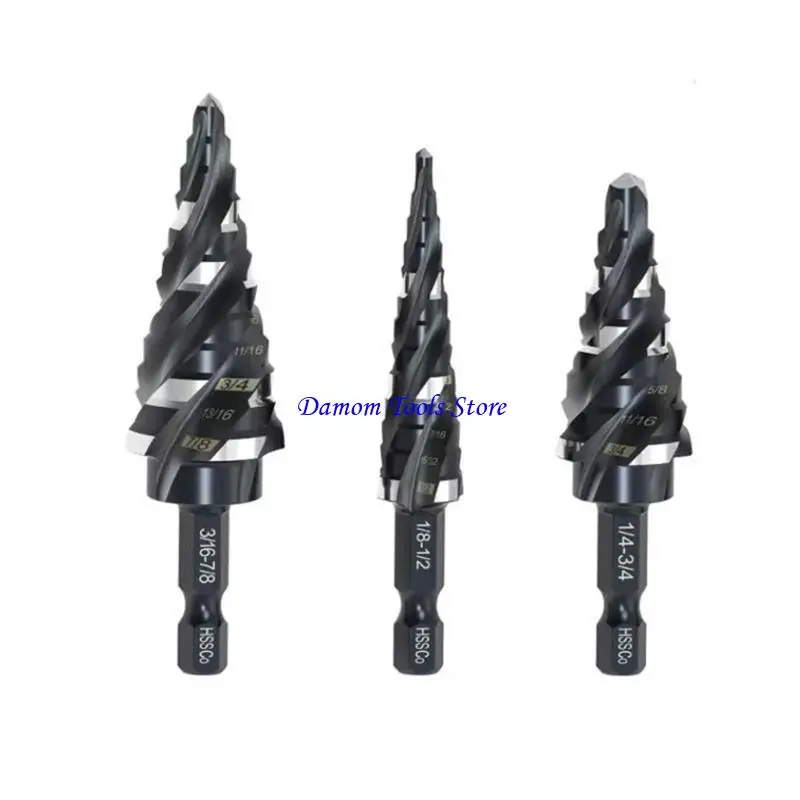 57be 3PCS Bước khoan bits thép tốc độ cao Unibits Bits Set for tấm kim loại