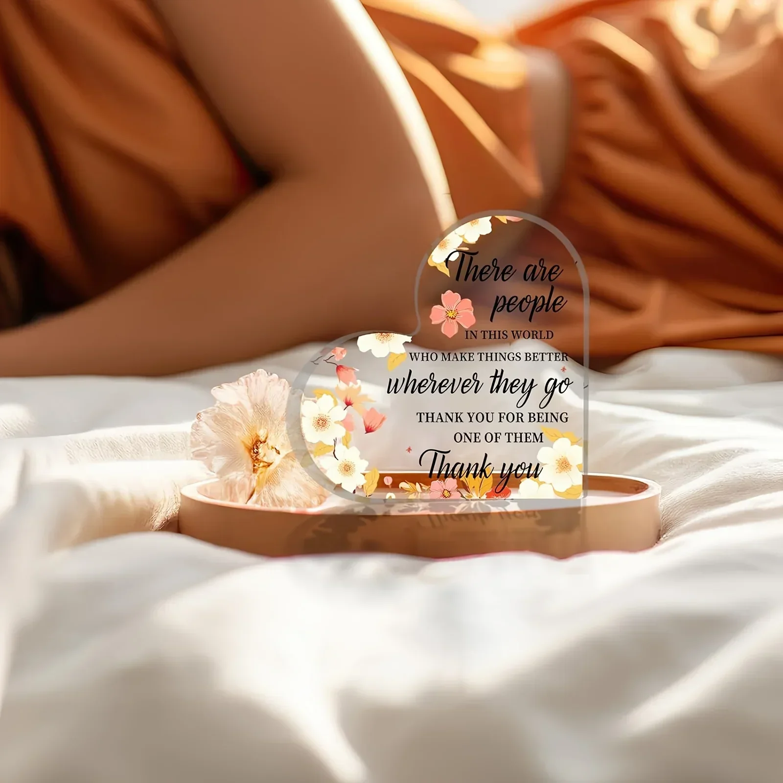 Heart Acrylic Desk Plaque Thank You Gift, Floral Acrylic Heart Appreciation Decor – Custom Thank You Gift for Nurses, Coworkers, Teachers, Office