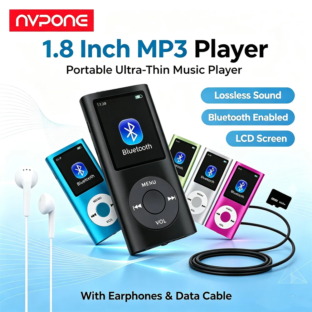 Portable 1.8 Inch MP3 Player with Earphone Data Cable Multifunctional Lossless Sound Slim LCD Screen MP3 Player Holiday Gift