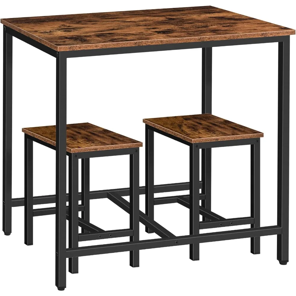 

3-Piece Industrial Dining Table Set, Space Saving Dinette for Kitchen, Dining Room, Small Space, Breakfast Nook, Living Room,