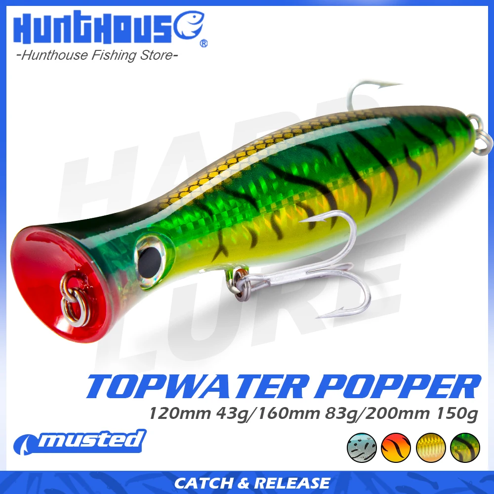 

Hunthouse Gt Popper Fishing Lure Saltwater Hard Bait Topwater Lures 200/160/120mm 150/83/43g Mustad Hooks for GT Tuna Poppers