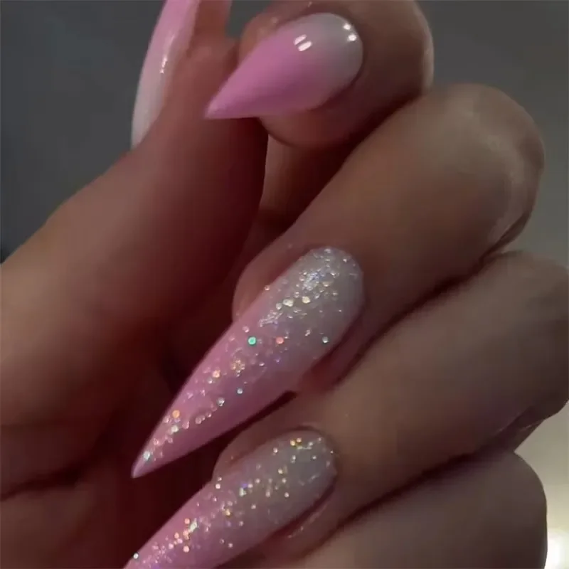 Uñas postizas extra largas puntiagudas con mariposas y perlas, estilo Y2K oscuro, con araña y pedrería, para manicura. 4