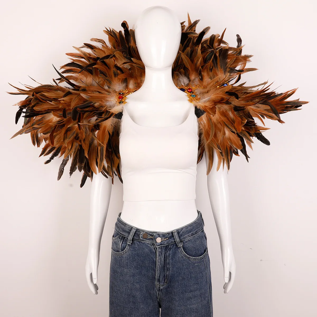 Feder Schal Halloween Karneval Kostüm Runway Leistung Ball Weste Schal Mantel Party Schal Cosplay Frau Schal – Detail 8