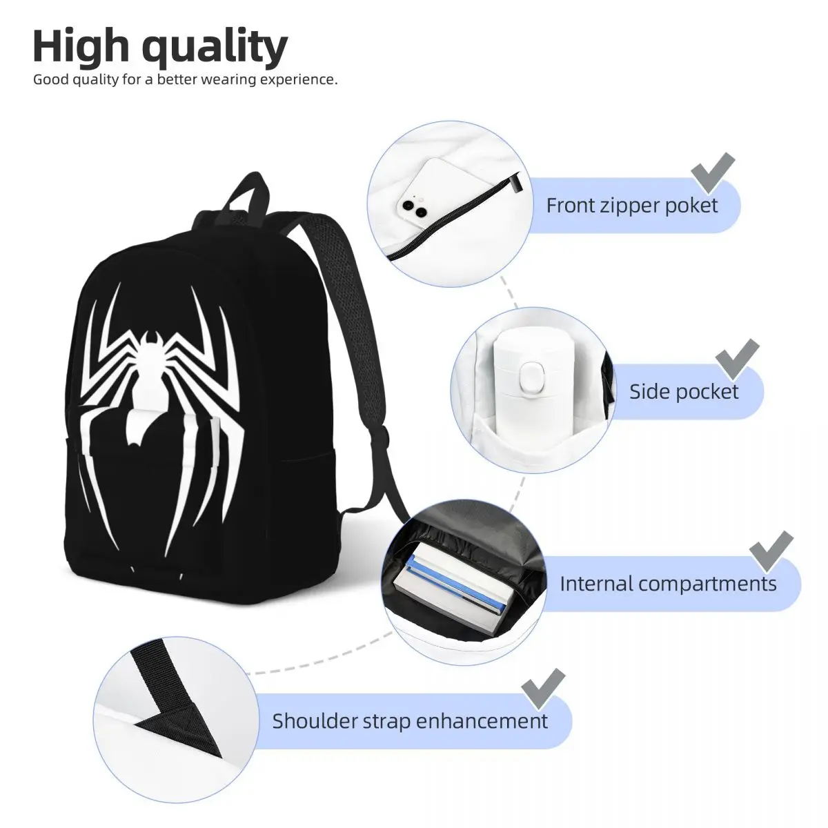 Custom Spider Laptop Backpack Women Men Basic Bookbag for School College Students Bags